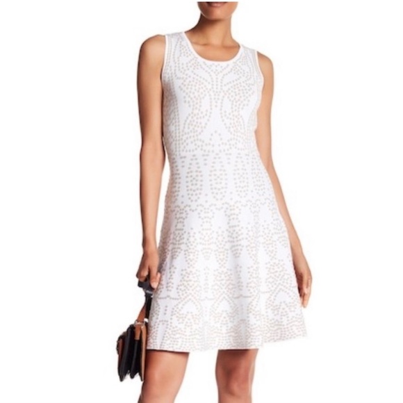 CATHERINE MALANDRINO ~ White Knit Dress with Polka Dot Pattern Design ~ … - Picture 1 of 6
